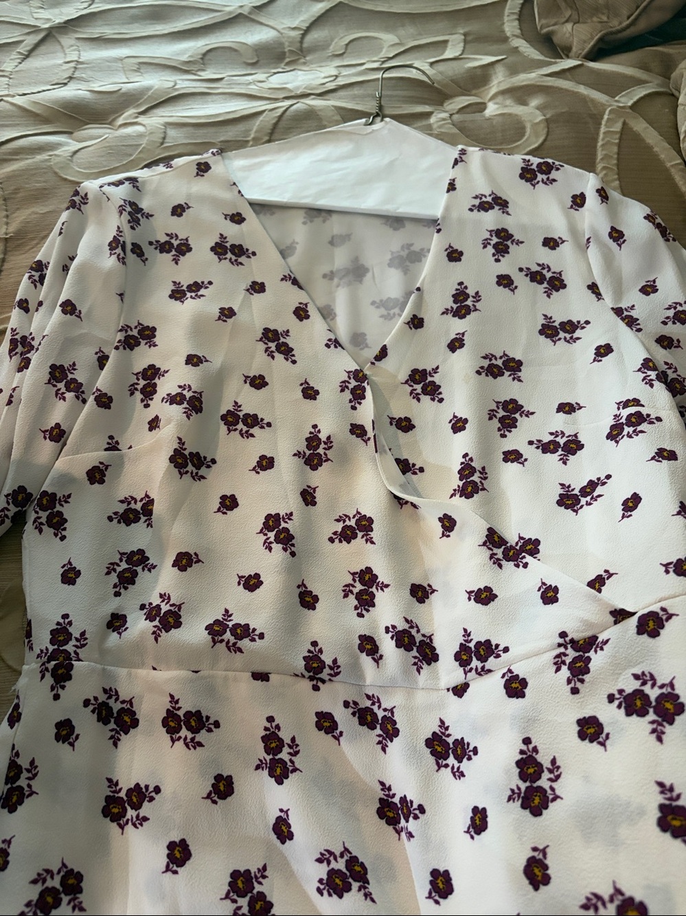 1 state floral vneck faux wrap ruffle hem dress